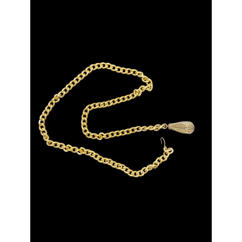Vintage Gold Tone Chain and Teardrop Tassel MCM Belt/Necklace 36” - Picture 2 of 5